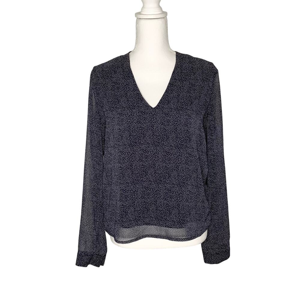 Gentle Fawn Navy White Micro Polka Dot Blouse Top Back Cutout Lined Medium